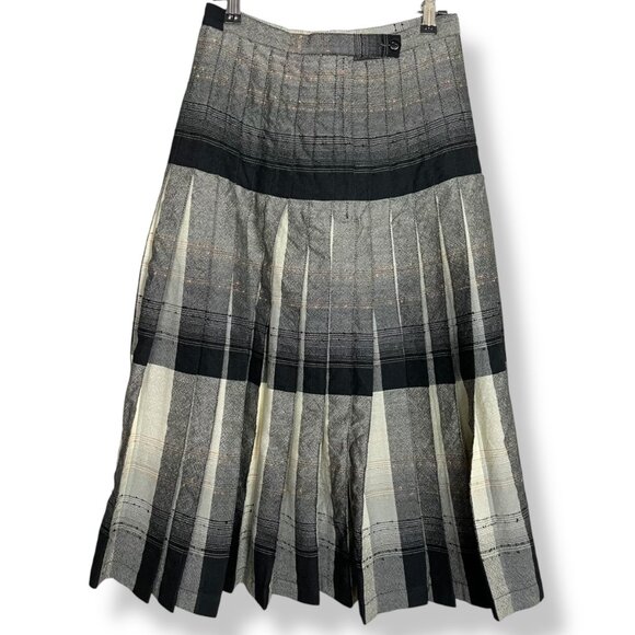 Vintage Pleated Skirt Reversible Wool Gray‎ Black Cream Women 70s 80s Stripes - Picture 2 of 16